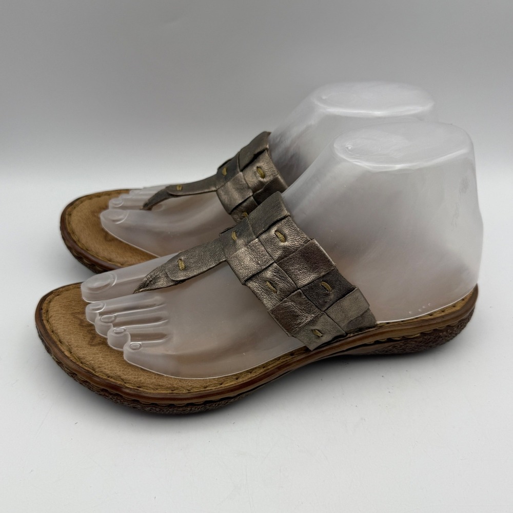 Born Thong Sandals Womens 6 Bronze Metallic Leather Woven Slides Casual Beach